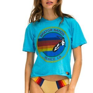 Aviator Nation Blue Tee with Rainbow Logo